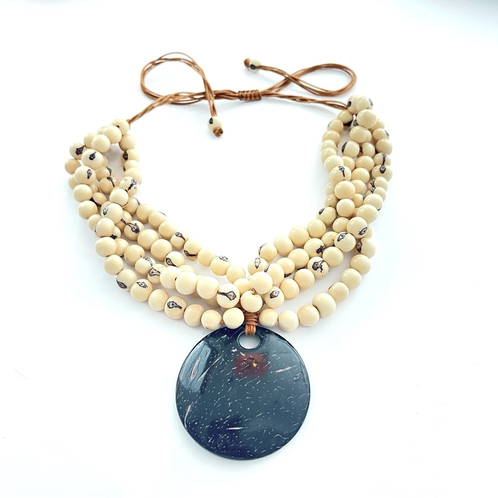 ACAI Y COCONUT Unique Jewelry Statement Necklace Ecuador Artisan Gift ivory